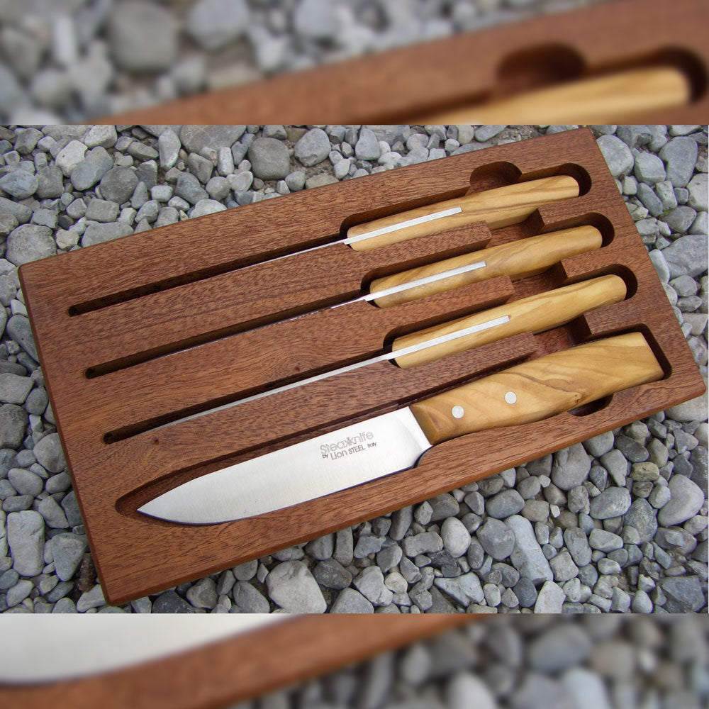 LionSteel 4-Piece Steak Knife Set (Olive Wood Handle)