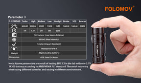 Folomov EDC C2 EDC Flashlight (600 Lumens) - Thomas Tools