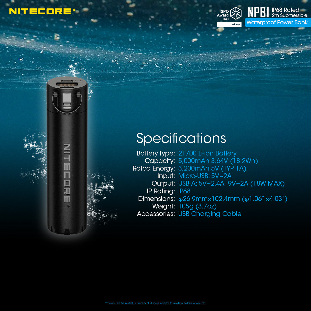 Nitecore NPB1 Waterproof 5000mAh Power Bank