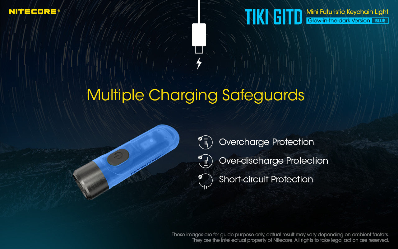 Nitecore TIKI GITD Blue Keychain Rechargeable Flashlight (300 Lumens)