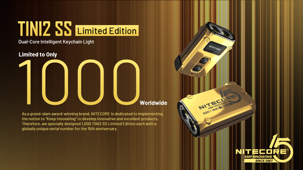 Nitecore TINI 2 SS Limited Edition Gold Keychain Rechargeable Flashlight (500 Lumens)