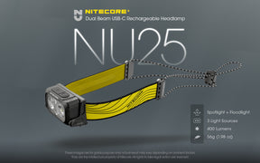 Nitecore NU25 Spotlight + Floodlight Rechargeable Headlamp Black (400 Lumens)