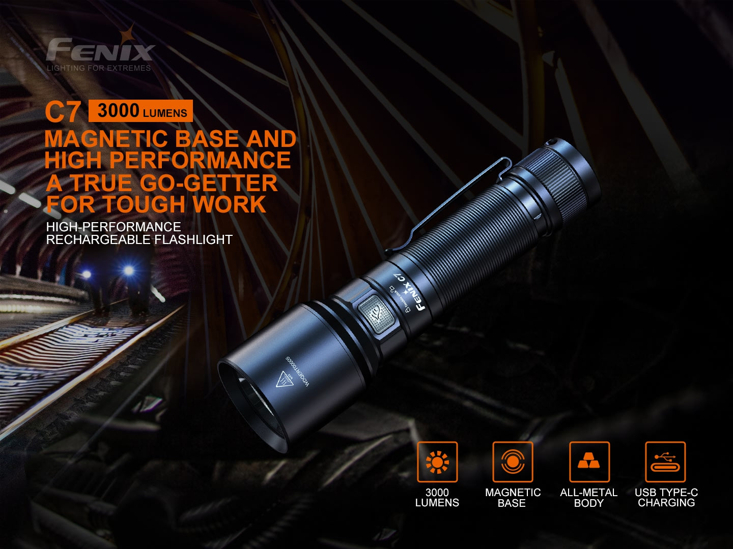 Fenix C7 Rechargeable Work Flashlight (3000 Lumens)