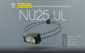 Nitecore NU25 UL Spotlight + Floodlight Rechargeable Headlamp (400 Lumens)