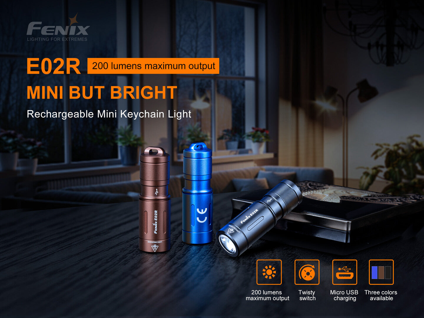Fenix E02R Rechargeable Mini Keychain Flashlight (200 Lumens) (3 Versions)