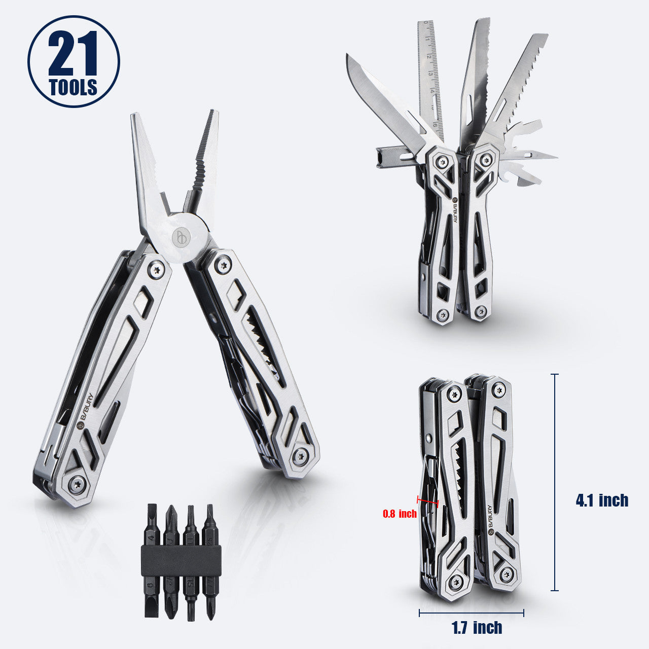 Bibury Plier Multitool (21-in-1) Silver