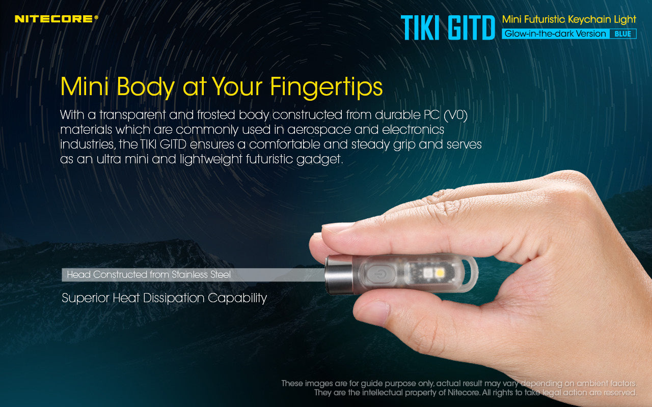 Nitecore TIKI GITD Blue Keychain Rechargeable Flashlight (300 Lumens)