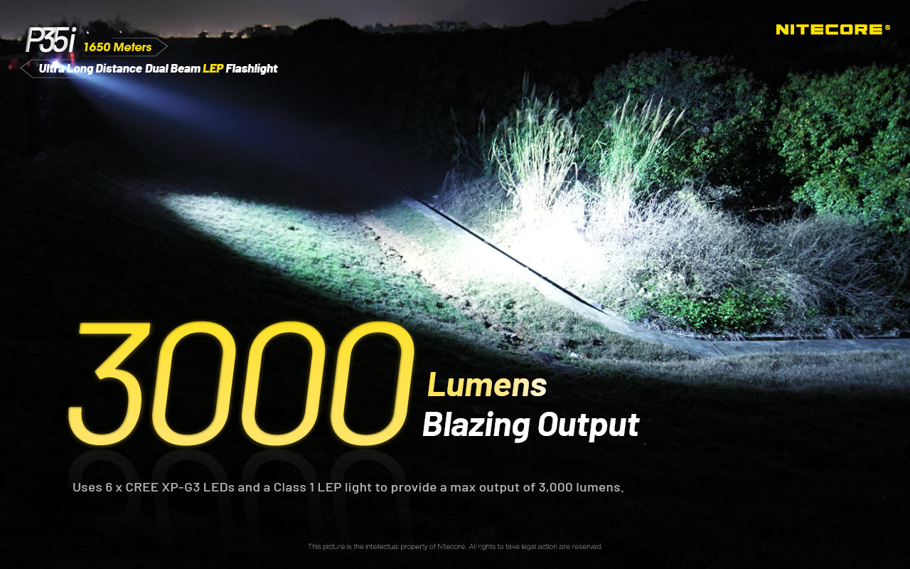Nitecore P35i Class 1 LEP Spotlight & LED Floodlight Rechargeable Flashlight (3000 Lumens)