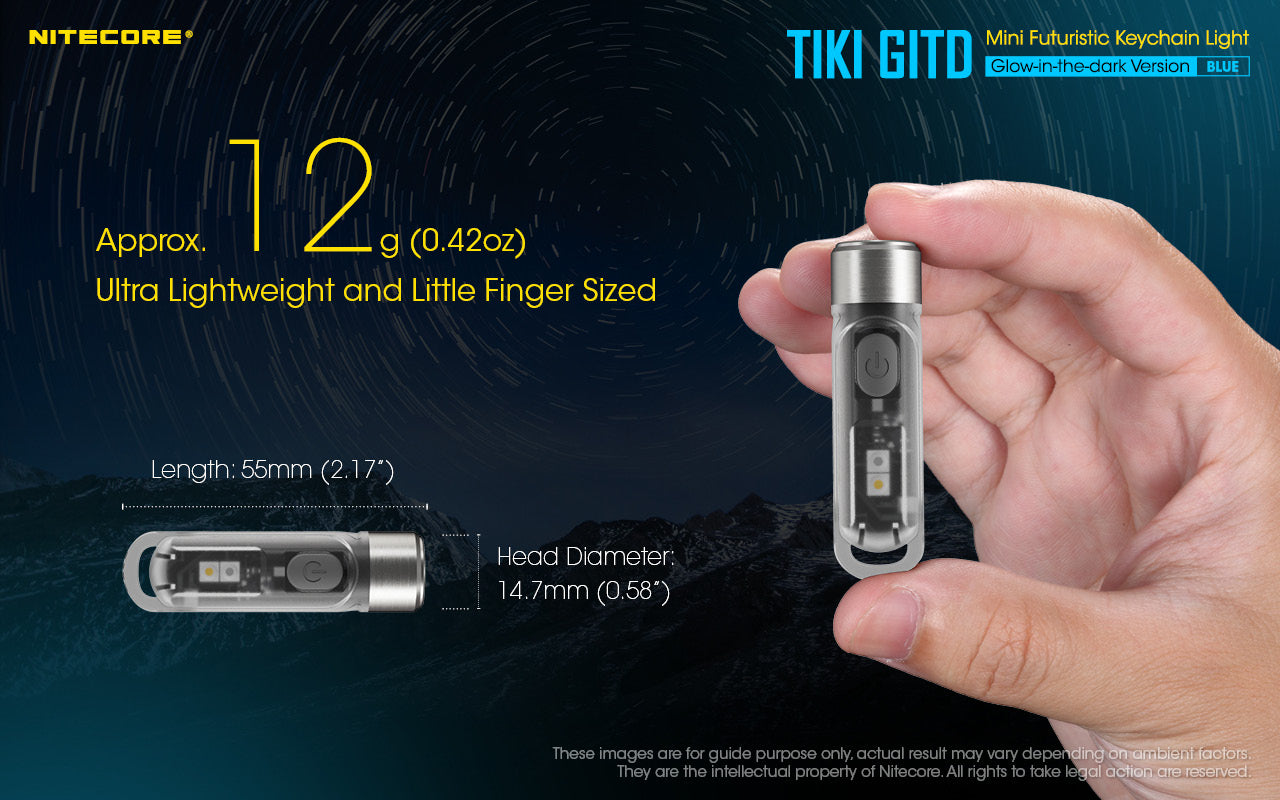 Nitecore TIKI GITD Blue Keychain Rechargeable Flashlight (300 Lumens)