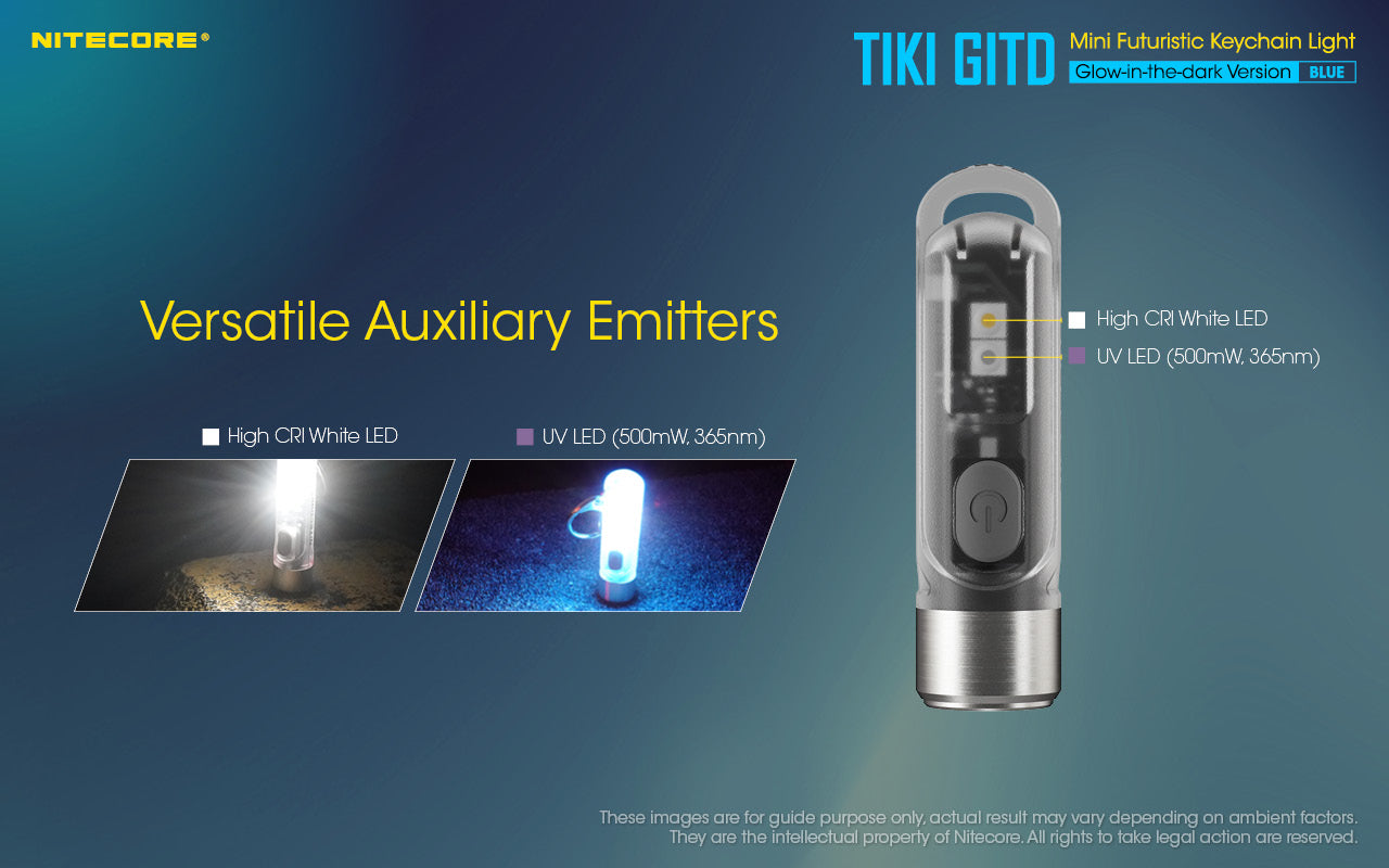 Nitecore TIKI GITD Blue Keychain Rechargeable Flashlight (300 Lumens)