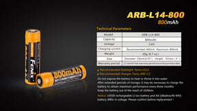 Fenix Battery 14500 ARB-L14-800 Rechargeable - Thomas Tools