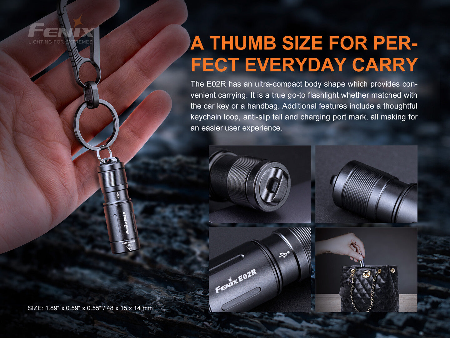 Fenix E02R Rechargeable Mini Keychain Flashlight (200 Lumens) (3 Versions)