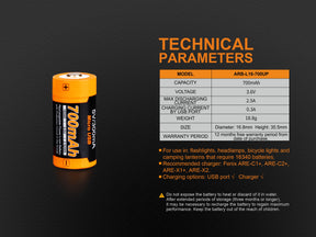 Fenix Battery RCR123 ARB-L16-700UP USB Rechargeable - Thomas Tools