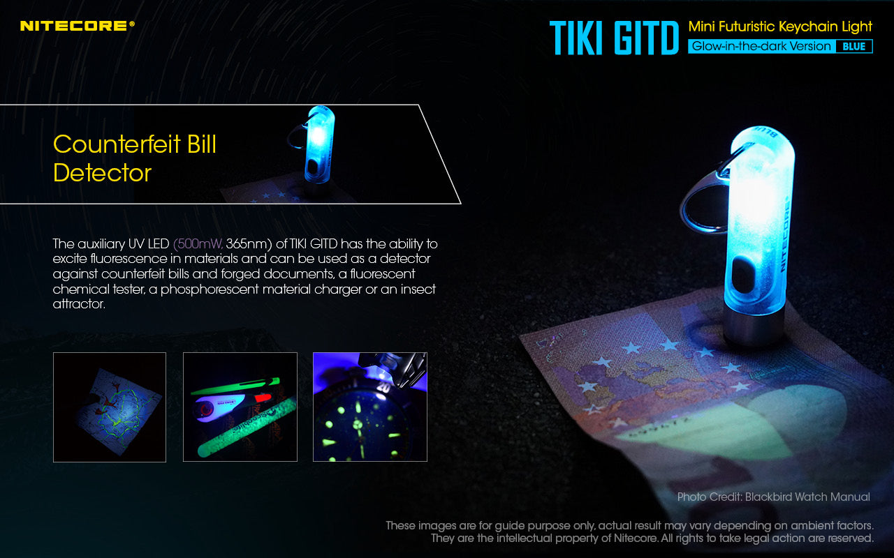 Nitecore TIKI GITD Blue Keychain Rechargeable Flashlight (300 Lumens)