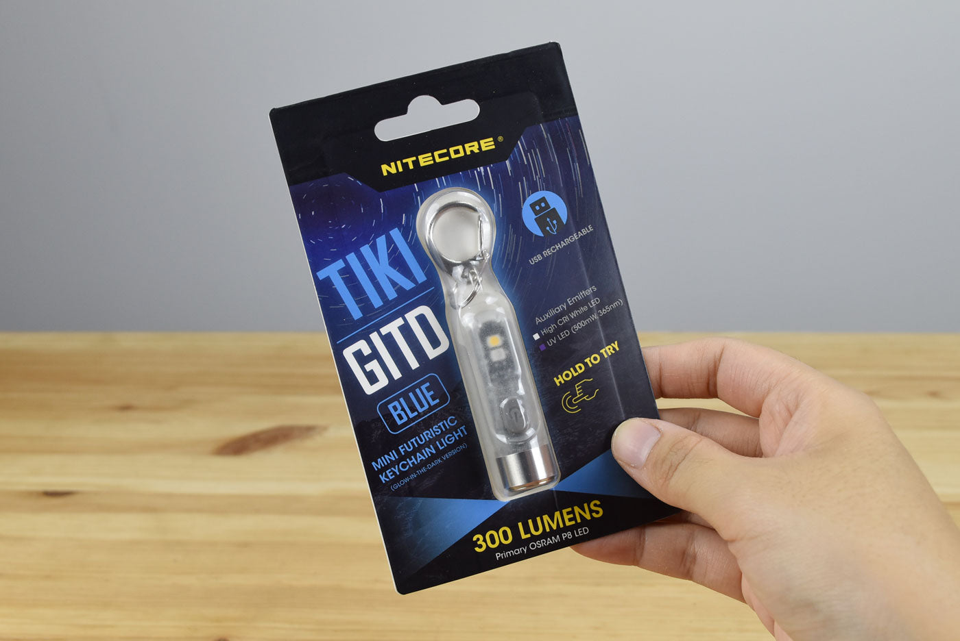 Nitecore TIKI GITD Blue Keychain Rechargeable Flashlight (300 Lumens)