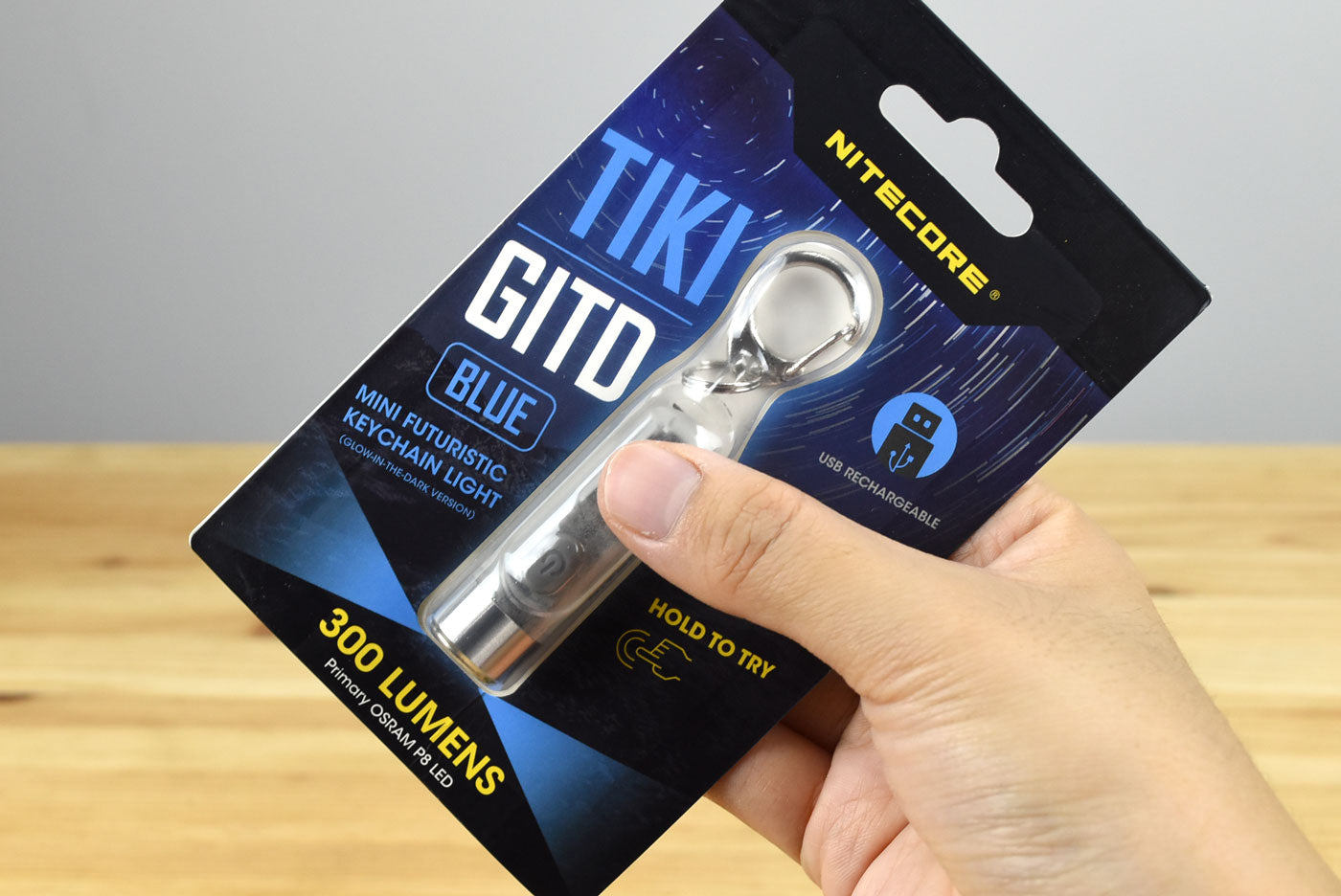 Nitecore TIKI GITD Blue Keychain Rechargeable Flashlight (300 Lumens)