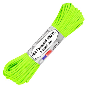 Atwood 550lbs Paracord 7 cores 100ft (Neon Green)